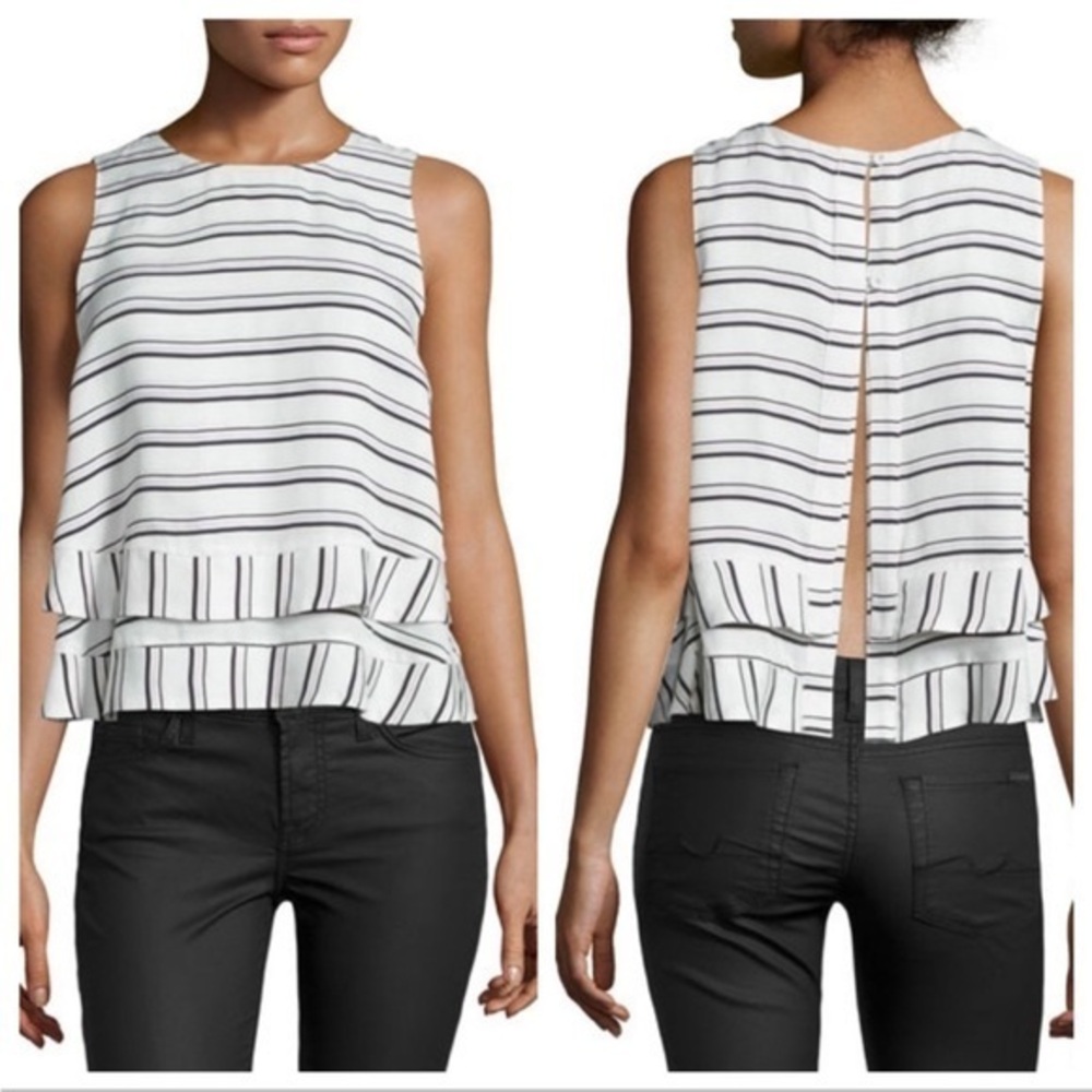 Rebecca Minkoff Marie striped flyaway back cropped sleeveless round neck top xs